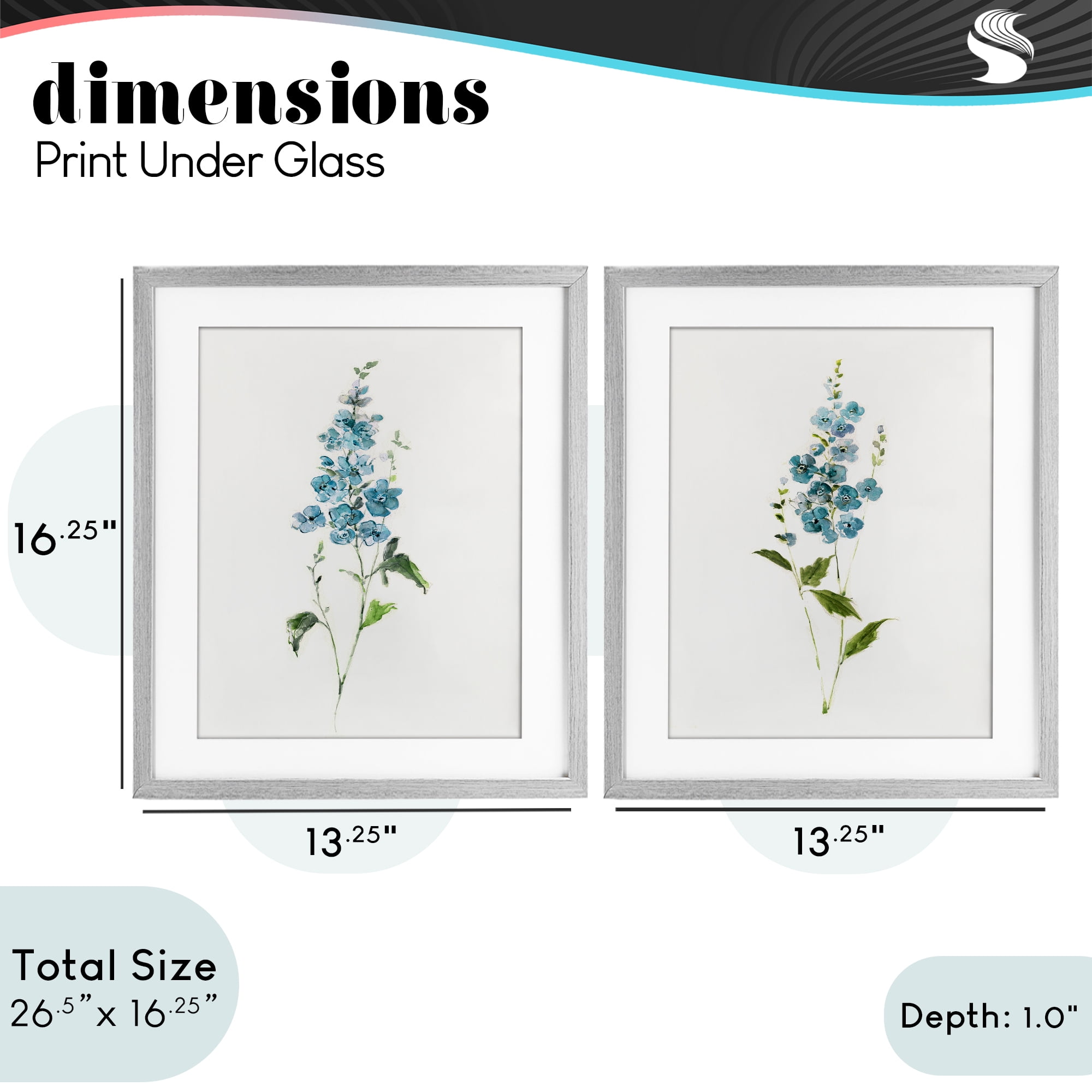Stupell Industries Blue Watercolor Sprigs 2 Piece Gray Framed Print Under Glass Set, design by Sally Swatland