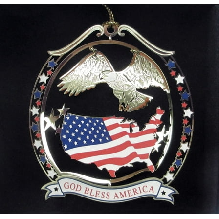 Nations Treasures God Bless America Colored Brass Ornament, USA Shape