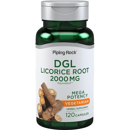 DGL Licorice Supplement | 2000mg | 120 Capsules | Licorice Root | Vegetarian, Non GMO, Gluten Free | By Piping Rock