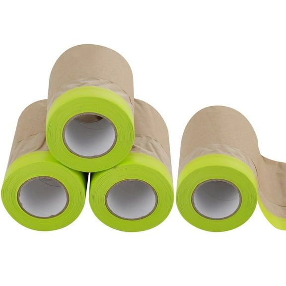 4 Rolls Pre-Taped Masking Paper for Painting, 6 In x 50 Ft Tape and Drape Painters Paper, Paint Adhesive Protective Paper Roll for Covering Skirting, Door Frames, Cars