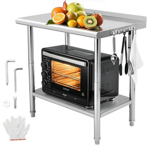GarveeTech Table de Préparation en Acier Inoxydable, Table de Travail Commerciale 24x30 Pouces Homologuée NSF avec Tablette Inférieure Réglable pour Cuisine et Restaurant