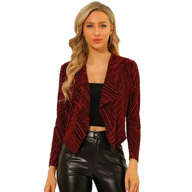 INSPIRE CHIC Cardigan Court à Manches Longues Scintillantes Col Drapé pour Femmes