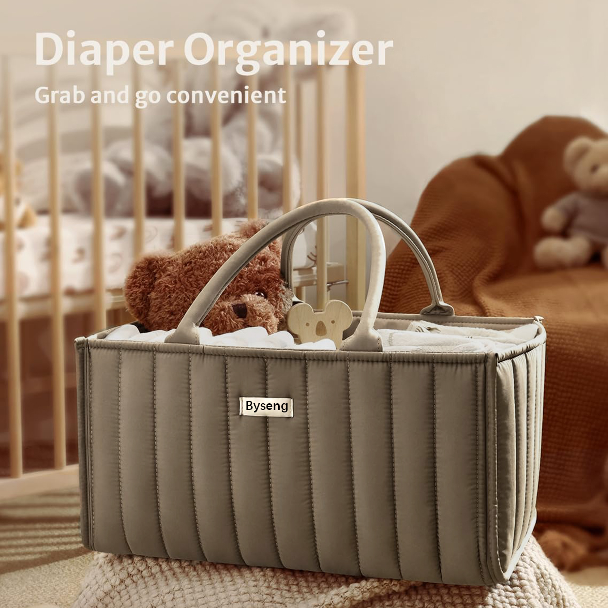 Byseng Baby Diaper Caddy Organizer, Khaki photo 8
