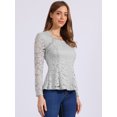 thumbnail image 4 of DARING DIVA Women's Lace Square Neck Long Sleeve Stretch Peplum Blouses XS Gray, 4 of 6