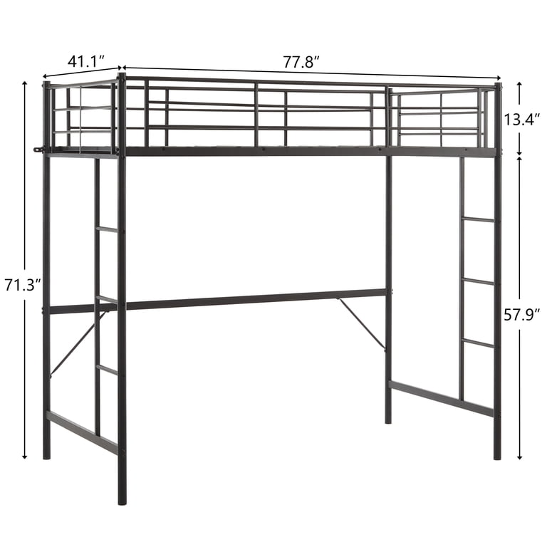 Zimtown Twin Loft Bed with Dual Ladders, Black Metal Frame photo 5