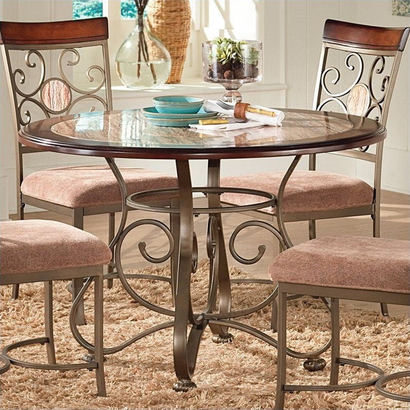 Steve Silver Company Thompson Round Dining Table in Metal and Cherry