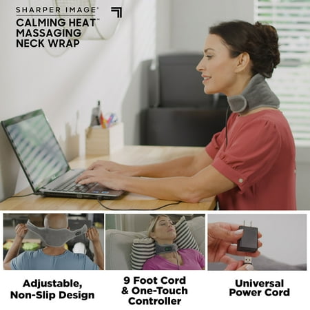 Sharper Image Calming Heat Massaging Neck Wrap, Relaxing Vibrations, Gray