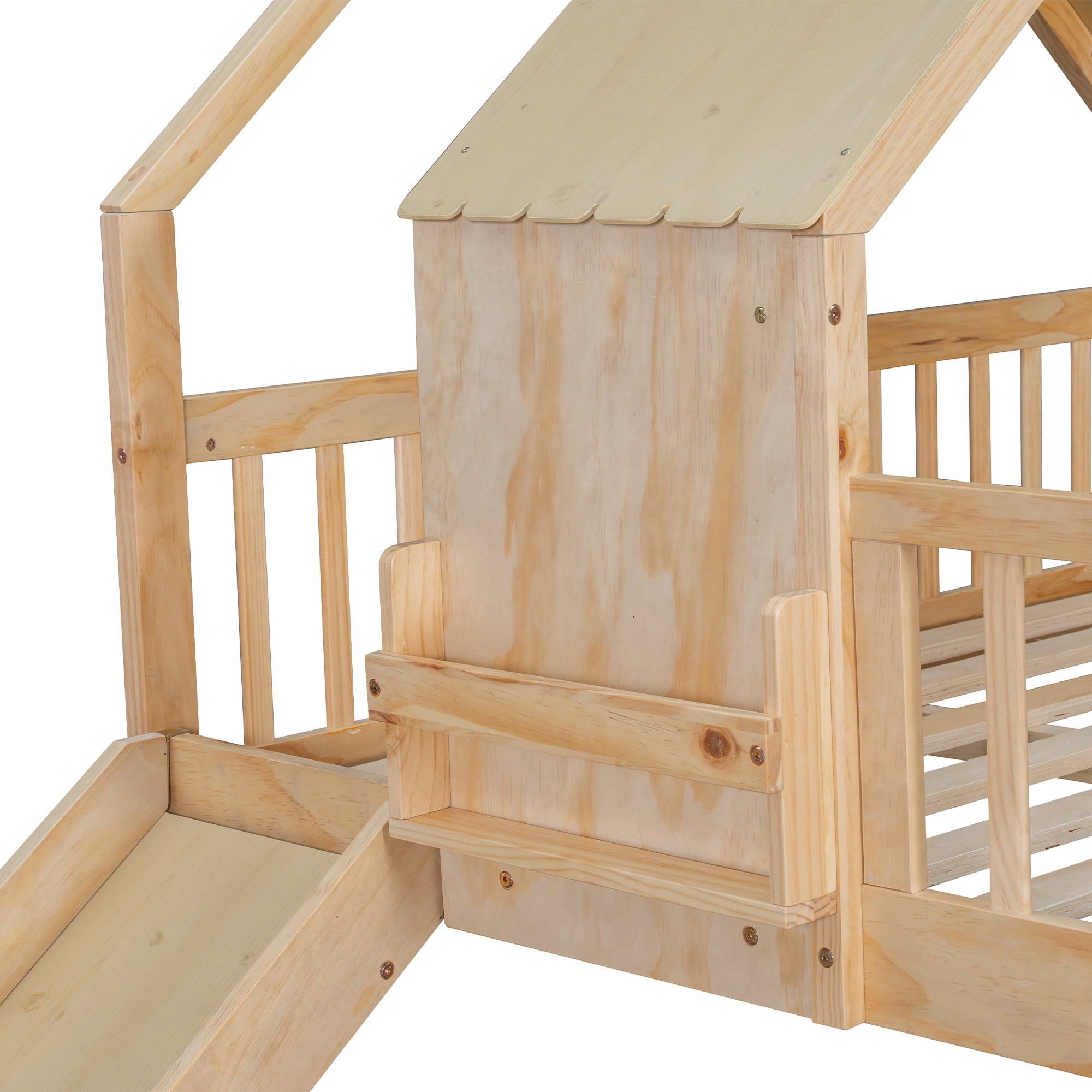 Euroco Wood Full XL over Queen Size Bunk Bed with Slide, Natural