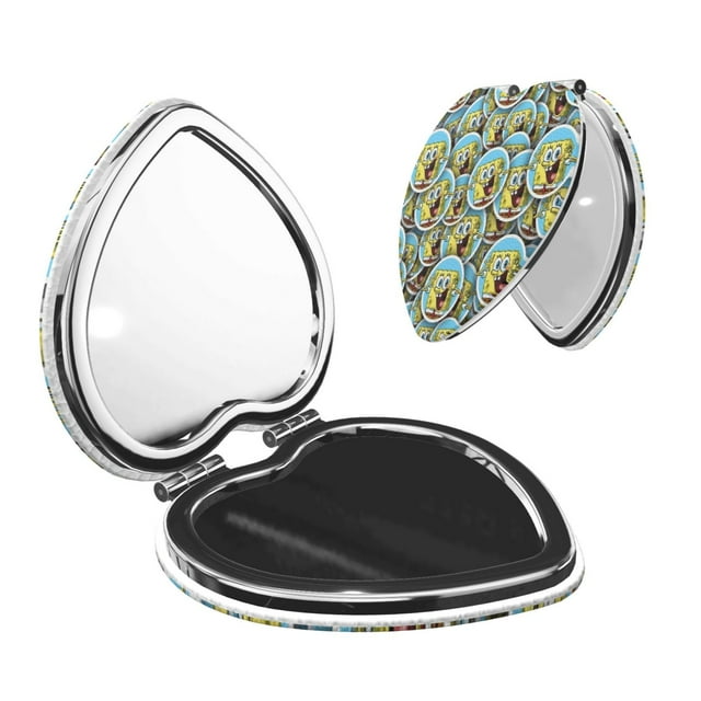 Zufioo SpongeBob SquarePants for Portable Pocket Makeup Mirror, Foldable Handheld Magnifying Beauty Mirror Suitable for Wallet Handbag for Women-Heart Shape