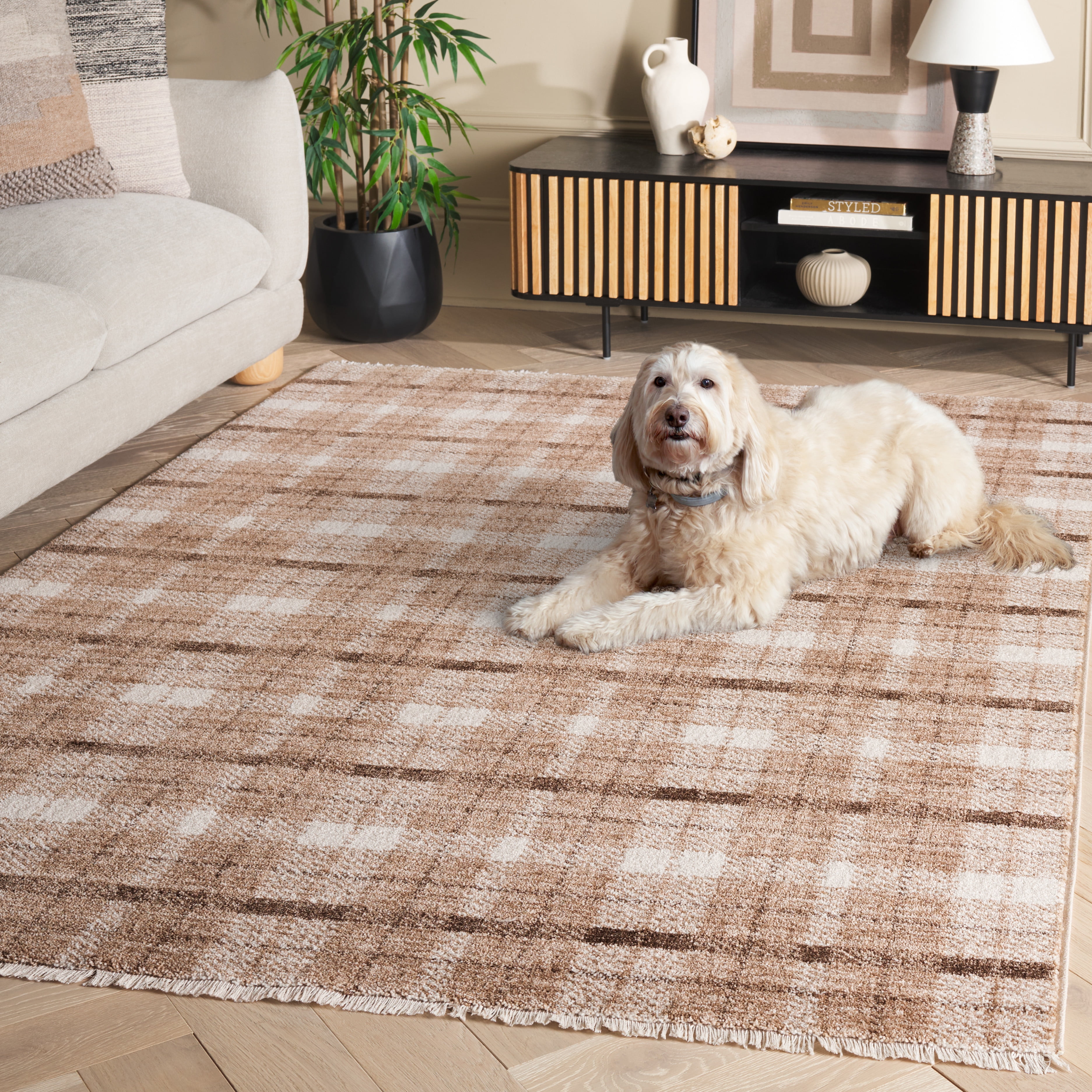 SAFAVIEH Oxford Plaids Paylynn Plaid Area Rug, Beige/Brown, 4' x 6'