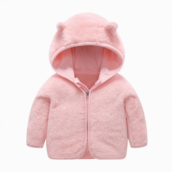 JUMEYU Jacket for Baby Baby Girls Sherpa Hooded Coat with Bear Ear Zip-Up Toddler Outerwear 6 12 Months (Pink,6-12 Months)