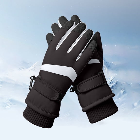 Women's Winter Ski Gloves, Thermal Windproof Touchscreen Gloves with Fleece Lining for Skiing Cycling, Hiking Driving and Outdoor Snow Sports - Black