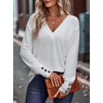 thumbnail image 4 of Long Sleeve Shirt for Women Fall Outfits Dressy Casual Fashion Clothing V Neck Tunic Tops with Button White XL, 4 of 8
