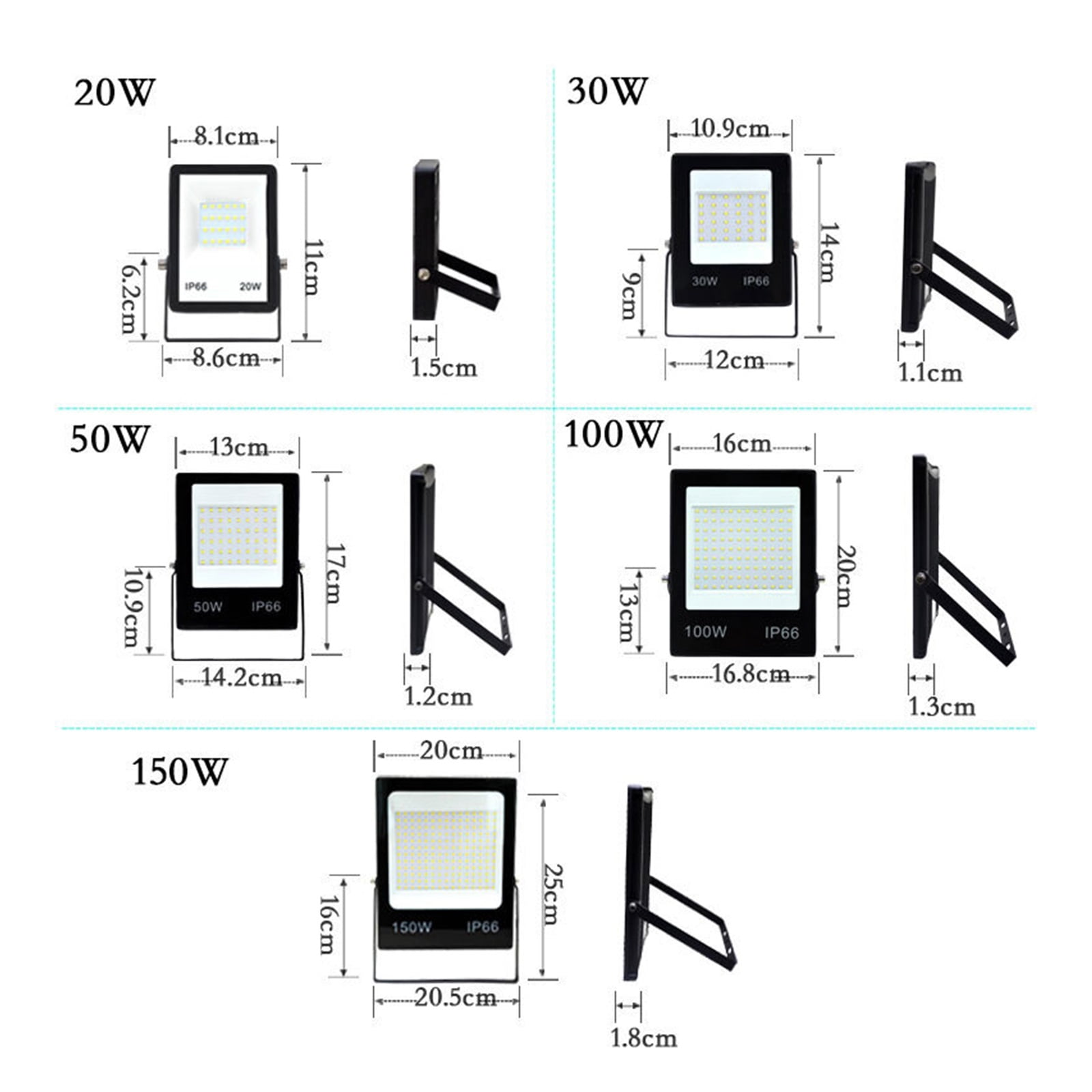 LED Flood Light 30W 50W 100W 150W Htness IP66 Waterproof Outdoor Lighting LED Spotlight Wall Floodlights - Wide Angle Beam
