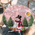 thumbnail image 2 of Pink Christmas Round Tablecloth, Fitted Table Cover with Elastic for 45"-54" Round Tables, Xmas Tree Snowflake Winter Gifts Table Cloth Outdoor Indoor Dinning Party Waterproof Tablecloths, 2 of 7