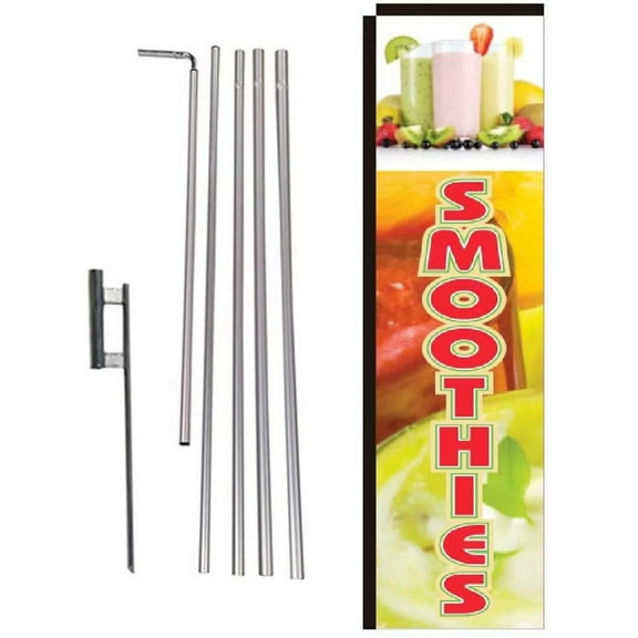 Smoothies Rectangle Feather Banner Flag Sign with Pole Kit and Ground Spike for Restaurants, Markets, Business Owners