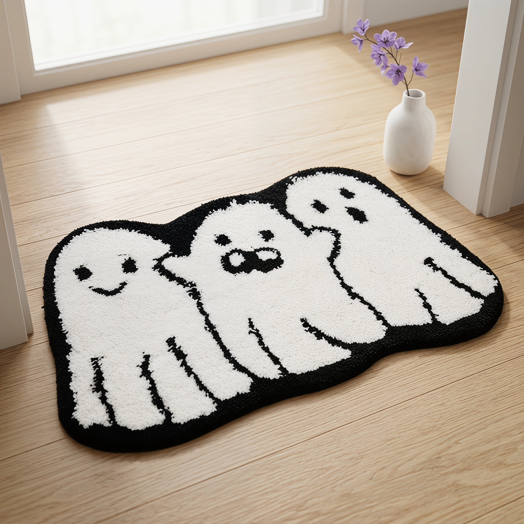 Unique Bargains Aesthetic Bathroom Ultra Soft Absorbent Shaggy Bath Mat White 24" x 16"