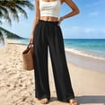 thumbnail image 2 of Liuinsasek Womens Wide Leg Pants Solid-Color High-Waisted Casual Drawstring Pants Elastic Waistband with Ruffle Trim Lightweight and Comfortable, 2 of 7