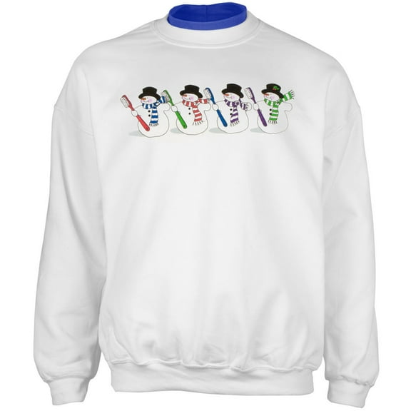 Dentist's Colorful Snowmen With Toothbrushes Adult 2Fer Crew Sweatshirt - Large