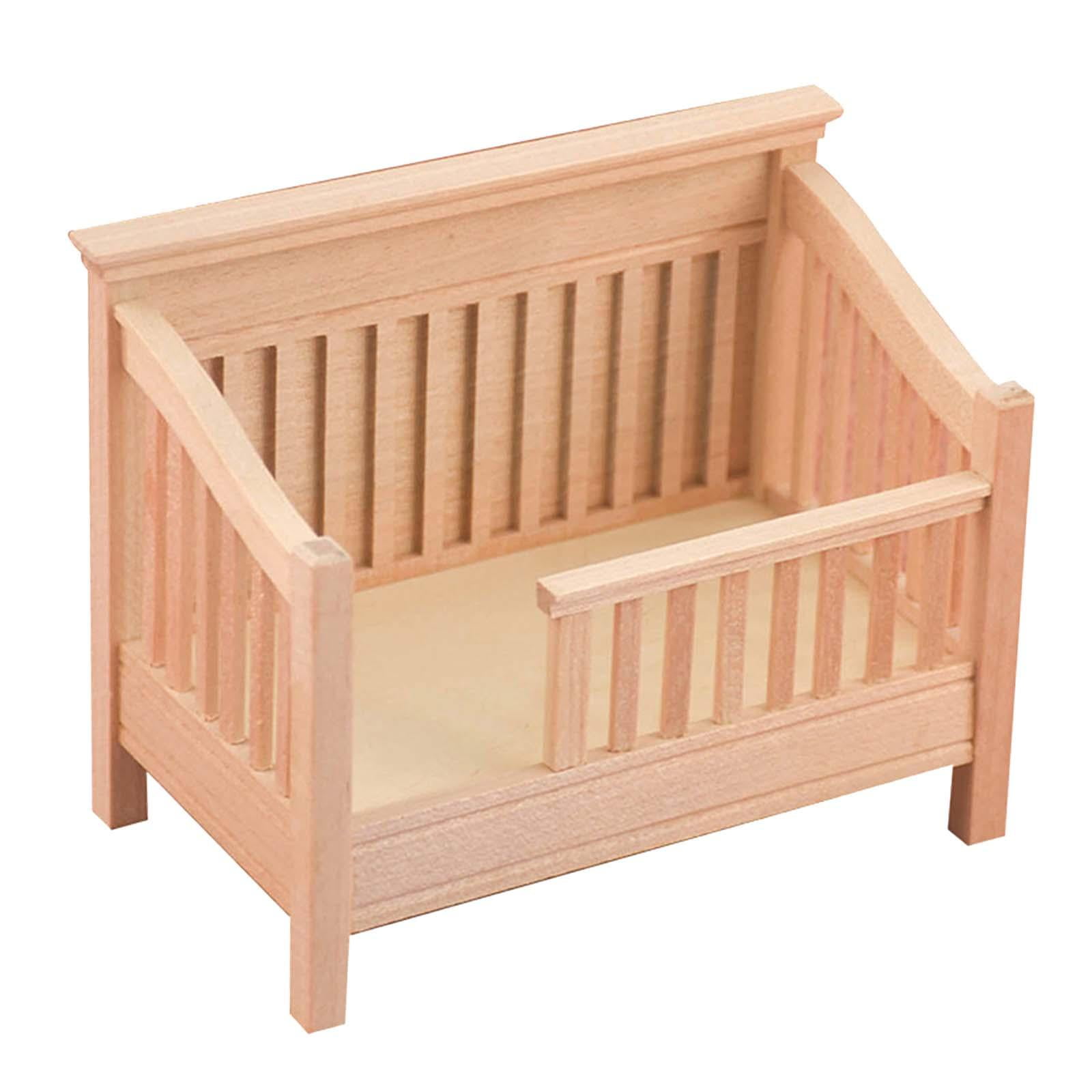 Yinanstore 1 12 Dollhouse Wooden Crib Miniature Furniture Baby Doll Cradle Bed Handmade Diy Crafts For Bedroom Decoration Accessories Other 12.6cmx