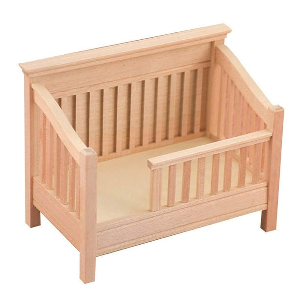 Cama de bebe de casa de munecas de madera a escala 1 12 muebles de casa de munecas juego de simulacion hecho a mano para accesorio de dormitorio CUTICAT Cuna de casa de