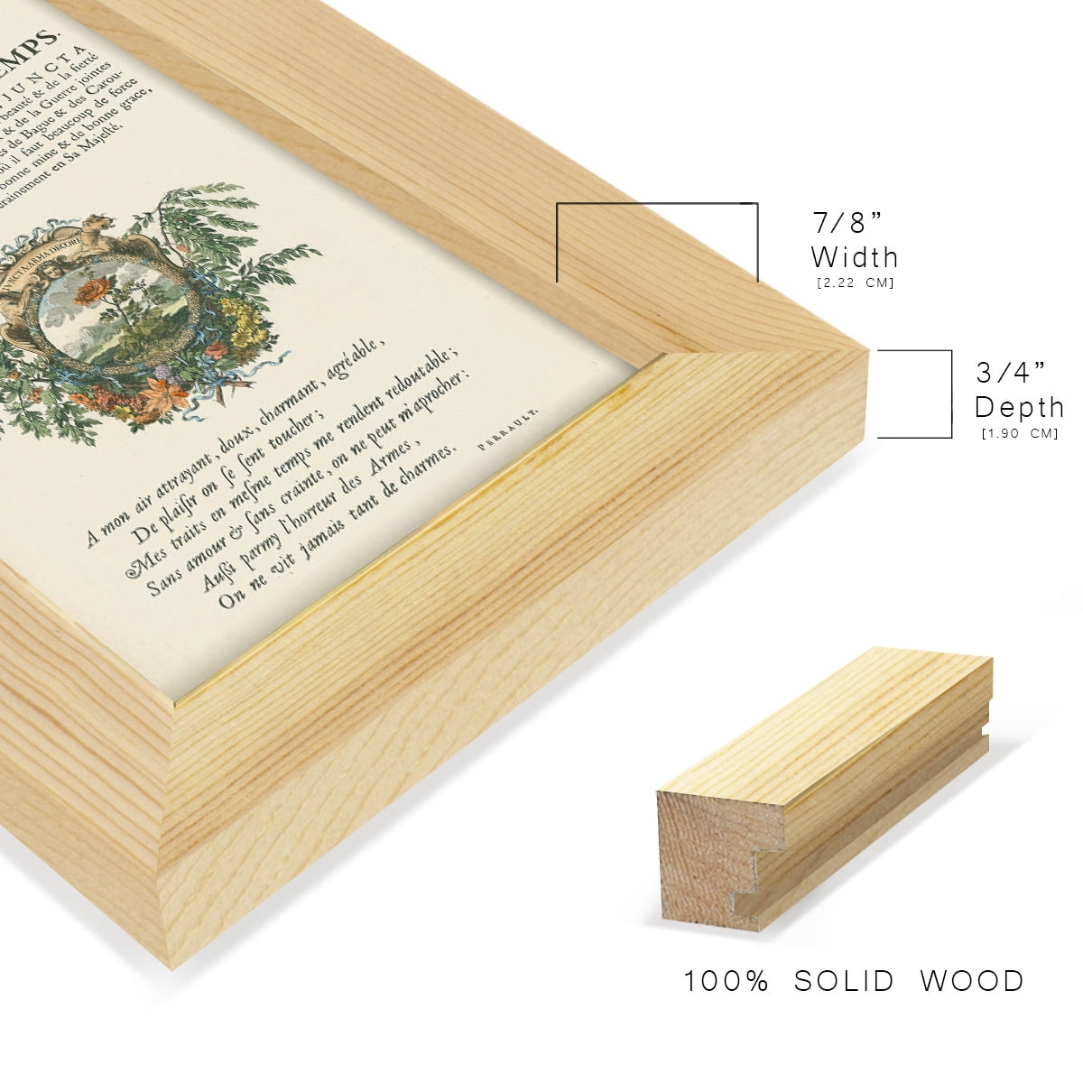 Printed Embellished Bookplate IV - Framed Print w/glass - Natural Wood
