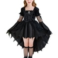 thumbnail image 2 of Girls' Halloween Medieval Witch Dress, Long Sleeve Lace Mesh Zip Gown, Flared Bell Sleeve Vintage Styling, Suitable For Holiday Costume Competitions Black 9 Years, 2 of 9