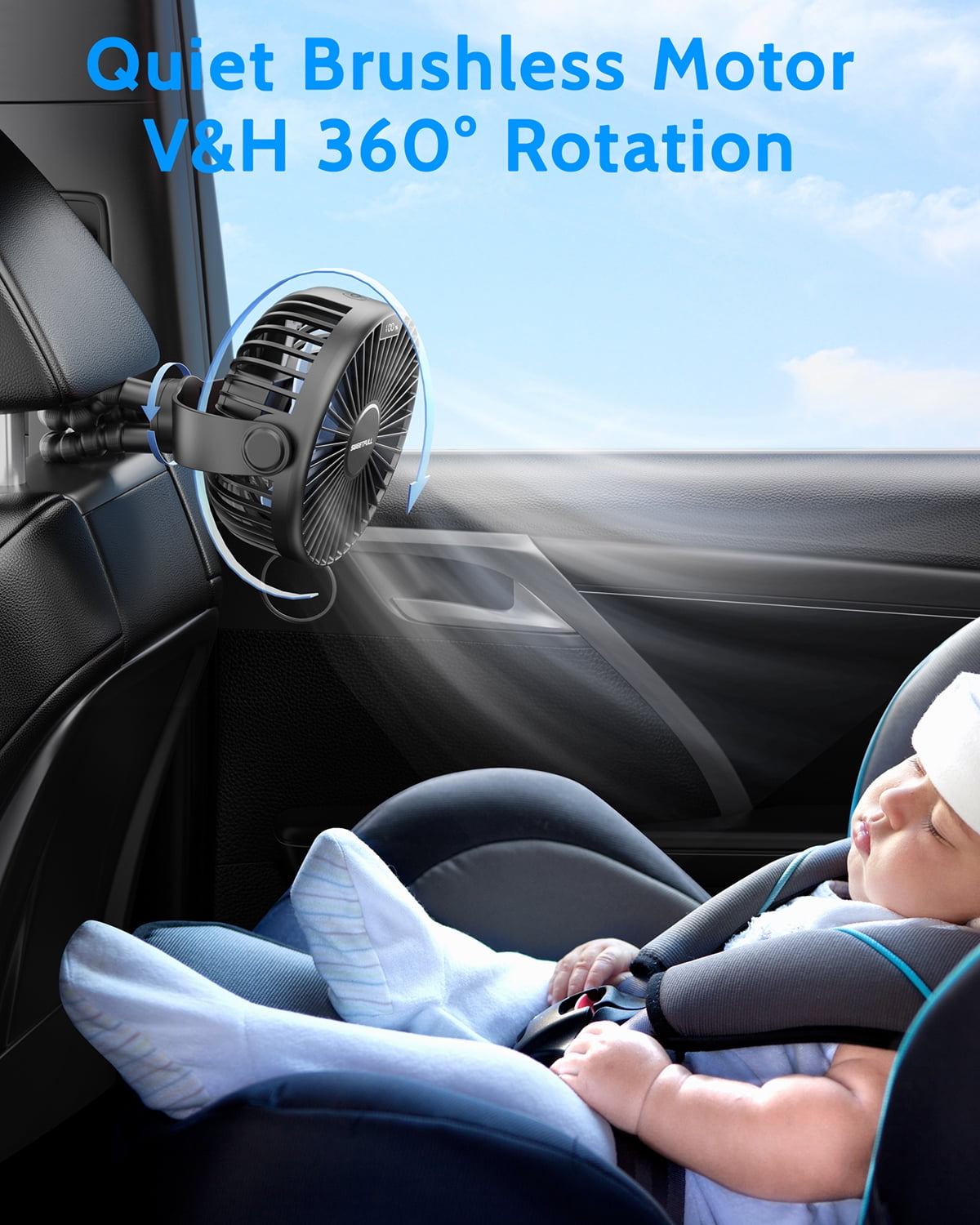 SWEETFULL Portable Stroller Fan, with Display 4000mAh Battery Powered Mini Clip On Fan, 4-Speed Rechargeable Small Personal Fan Handheld Desk Cooling Fan for Baby Car Seat Crib Travel Black