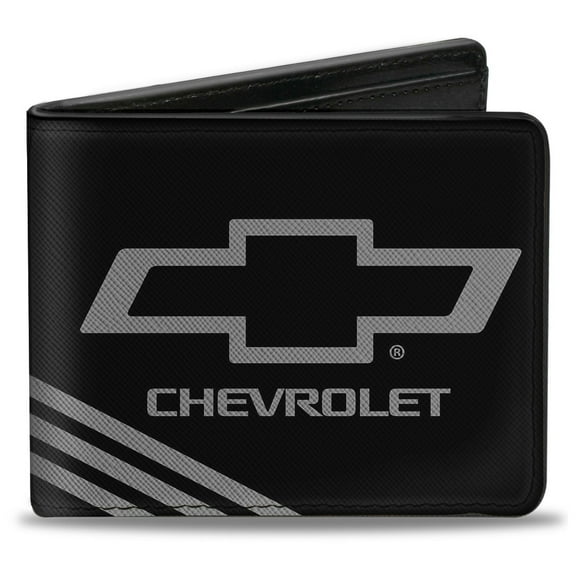 GM General Motors Wallet, Bifold, Chevrolet Bowtie Stripe Black Charcoal, Vegan Leather