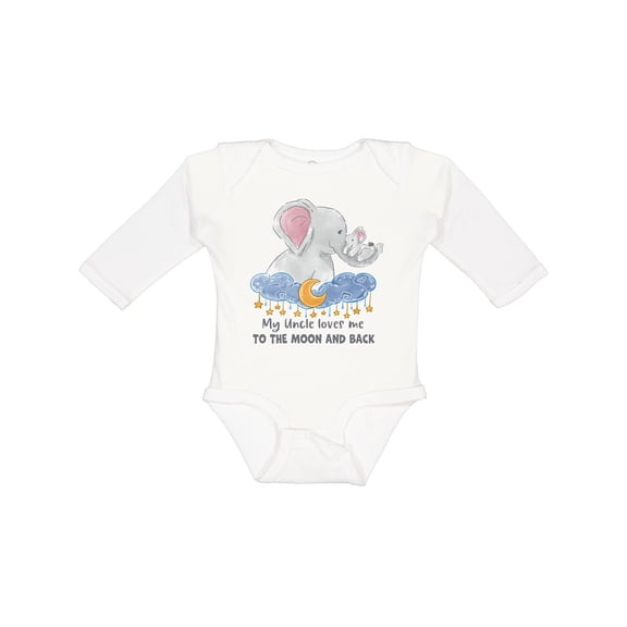 Inktastic My Uncle Loves Me to the Moon and Back Elephant Family Boys or Girls Long Sleeve Baby Bodysuit