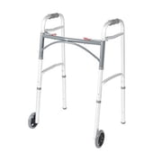 Front Wheeled Walker Folding Deluxe with 2 Button and 5" Wheels, Adjustable Height (Short, Standard, Tall People) by Healthline Trading