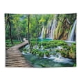 thumbnail image 5 of PIKWEEK Green Nature Tapestry Rainforest Waterfall Landscape Tapestry River Wooden Bridge Scene Wall Hanging Tapestry for Bedroom  Painting, 5 of 6
