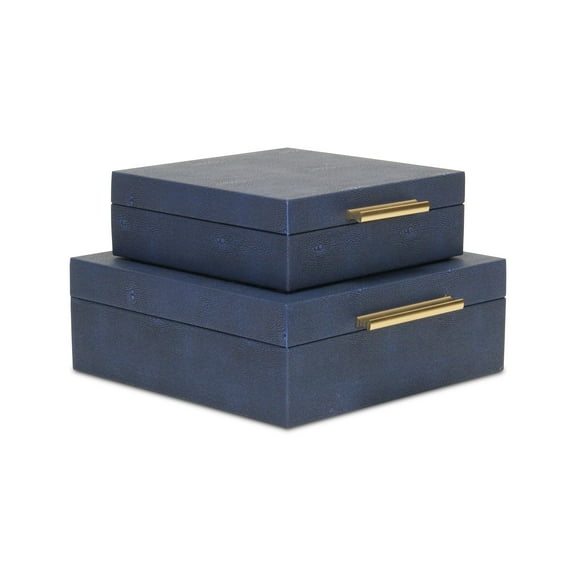 Lusan Square Decorative Box Set - Navy Blue Faux Shagreen