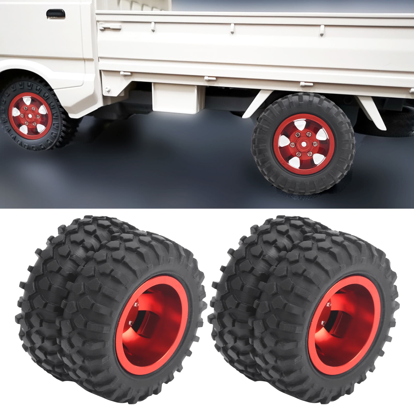 Fdit 2Pcs RC Rear Twin Tire Wheel Tyre 55mm Dia Fit for WPL D12 1/10