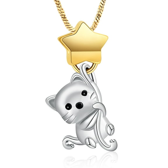 Star & Cat Urn Necklace for Ashes Cat Keepsake Pet Memorial Pendant Jewelry Gift for Women Men Urn Pendant for Ashes Stainless Steel Memorial Keepsake