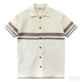 thumbnail image 4 of Men's Casual Lapel Shirt Acrylic Knit, Short Sleeve Shirt Breathable Comfort, Notch Lapel Regular Fit Button Closure, Stripe Texture Full Button Front, Daily Office | Zenithor,Khaki S, 4 of 6
