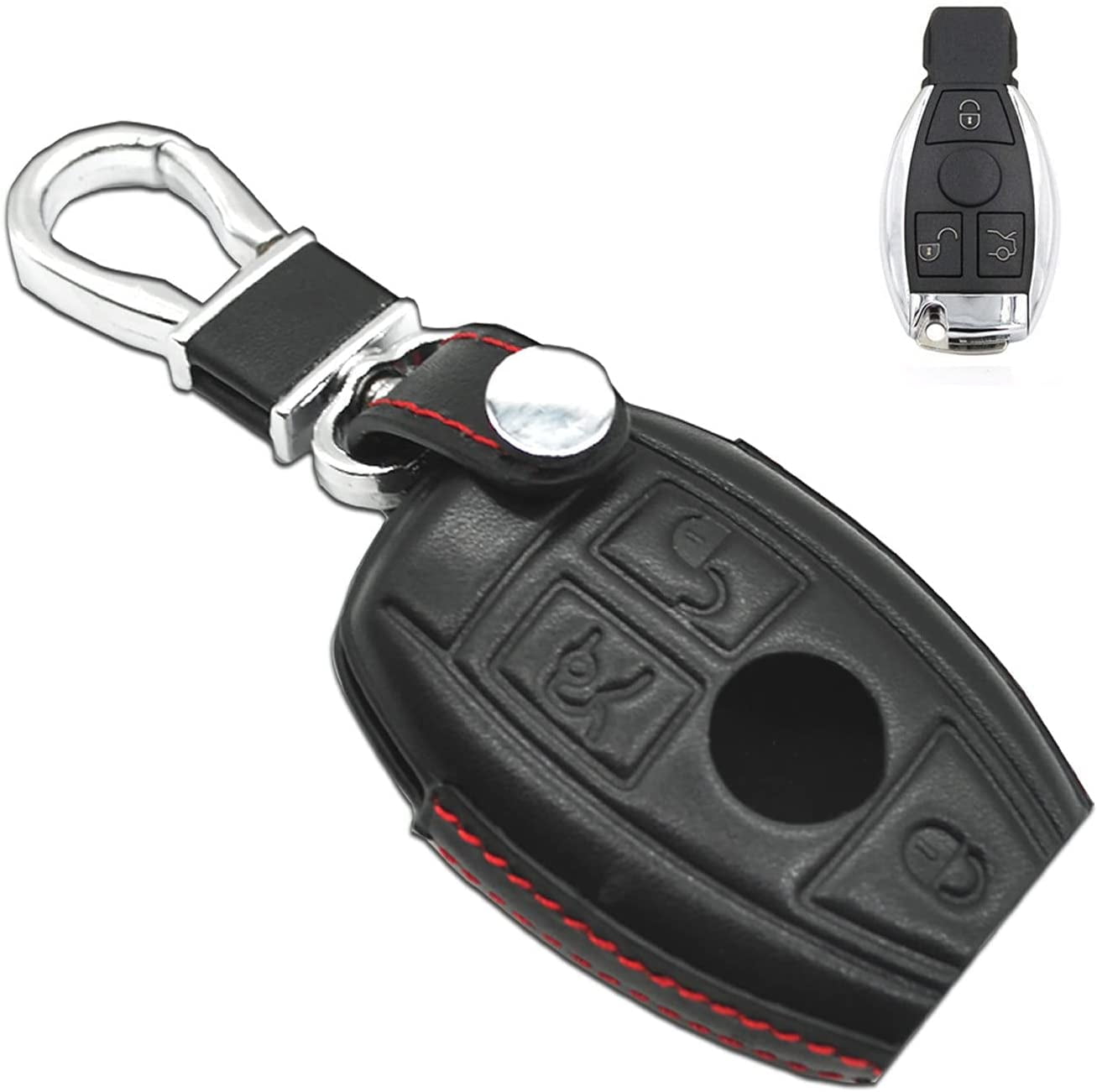 Leather Car Key Fob Case Cover For Mercedes-Benz C R CL GL SL CLK SLK Key Ring