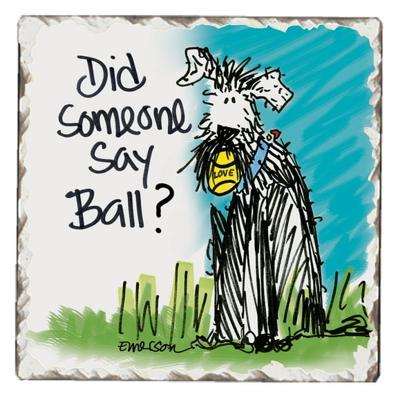 CounterArt "Did Someone Say Ball Dog" 1 Pack Single Absorbent Stone Tumbled Tile Coaster 4" by 4"