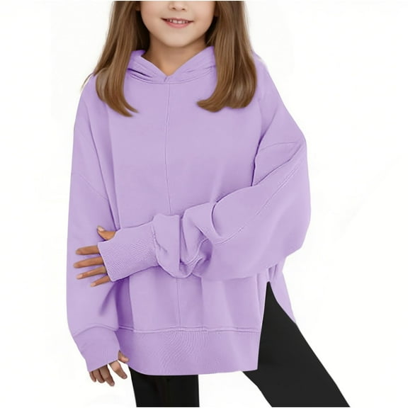 Kids Hoodies for Girls Purple Hoodie Long Sleeve Thumbhole Pullover Tops Girls Clothes Size 9-10 Years School Clothes