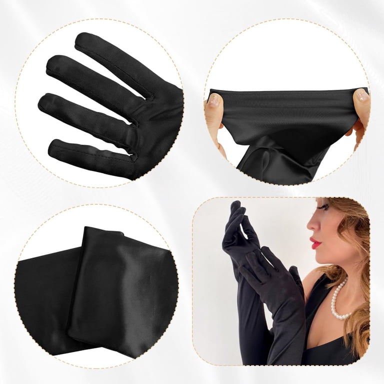 2 Pair Black Gloves White Gloves Women Long Black Gloves Long White Gloves Fancy Dress Black Satin Gloves