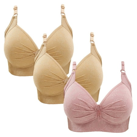 Gnurob Womens Lace Bralette 3 Pack Plus Size Bra Push Up Wire Free Bras Padded Seamless Bralettes Adjustable Straps Underwear for Heavy Breast Sprots Bra Clearance Saving B02-Beige Large