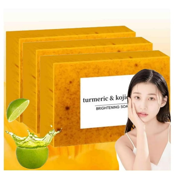 3Pack Lemon Turmeric Kojic Acid, Tumeric Soap for Face and Body, Lemon Turmeric bar Soap with Deep Cleansing Turmeric Soap Facial And Body Shower Soap Firming Pores And Removing Pigments On Clearance