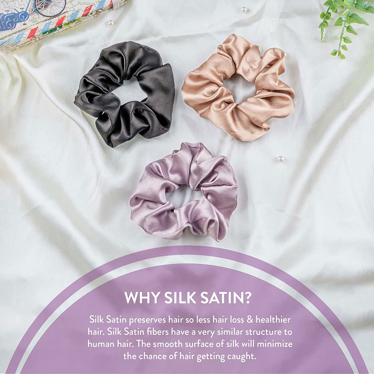 Merise Silk Satin Scrunchies Ponytail Holders For Women/Girls SAME 5 COLORS AS PIC, Anti-Hair-Breakage, Best gift for Friend( Classic-Shades )