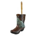 thumbnail image 4 of Western Turquoise Floral Tooled Leather Cowboy Boot Toilet Brush And Holder Set, 4 of 7