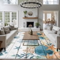 thumbnail image 4 of Marine Life Washable Living Room Rugs 5'x8', Vintage Shell Starfish Coral Eucalyptus Leaves Wood Grain Low Pile Throw Large Area Rug Non-Slip Sturdy Edge Binding Carpet for Living Room Kitchen Office, 4 of 9