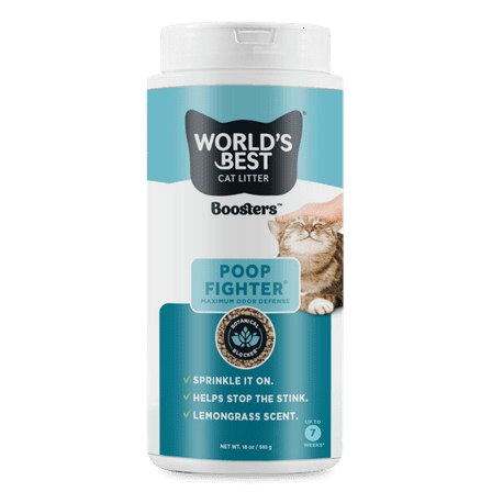 WORLD'S BEST CAT LITTER® Boosters™ Poop Fighter® | Natural and Sustainable Cat Litter Additive | Eliminates Poop, Urine, and Ammonia Odors | Botanical Blocker™ Technology | 18 oz Canister
