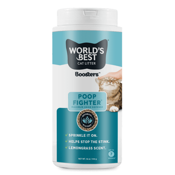 WORLD'S BEST CAT LITTER® Boosters™ Poop Fighter® | Natural and Sustainable Cat Litter Additive | Eliminates Poop, Urine, and Ammonia Odors | Botanical Blocker™ Technology | 18 oz Canister