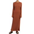 thumbnail image 1 of JUNWELL Robe Chandail Maxi pour Femmes, Décontractée, Col Rond, Manches Longues, Côtelée, Tricotée, Taille à Nouer, Couleur Unie, Simple, Basique, Robe Chandail Longue, Noir G, 1 of 7