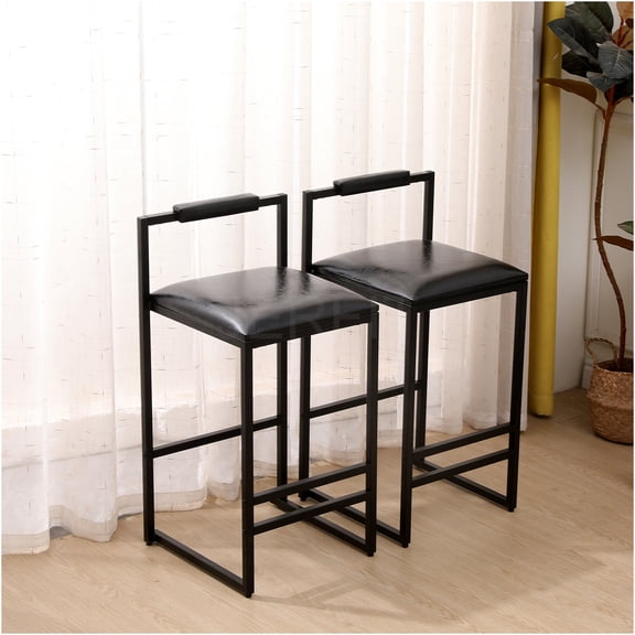 JERFIT 2-Pack Modern Black PU Leather Bar Stools with Backrest & Footrest for Kitchen Counter, Dining, Cafe