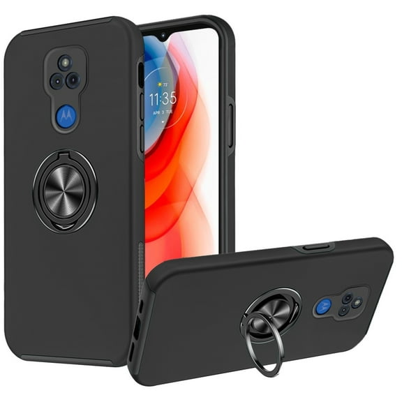 For Motorola Moto G Play XT2093DL 2021 Chief Kickstand Cover Cell Phone Case   Tempered Glass - Black